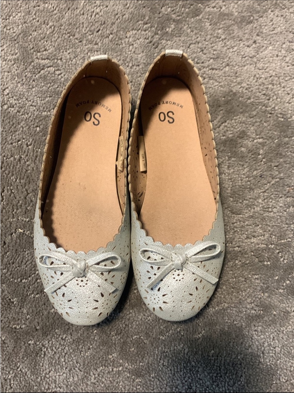 Light Gray Perforated Bow Ballet Flats